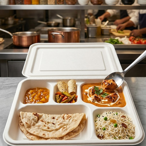 Bandeja Thali Compostable de Bagazo con Compartimentos |   Plato Desechable de Pulpa de Caña de Azúcar para Picnic, Catering, Eventos y Servicio de Alimentos - Product Image 4