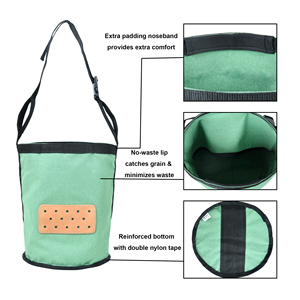 Green <b>Canvas</b> Horse Feed Bag Adjustable Strap Rectangular Leather Patch Durable Feeding Bag Bulk Wholesale OEM Supplier - Product Image 2