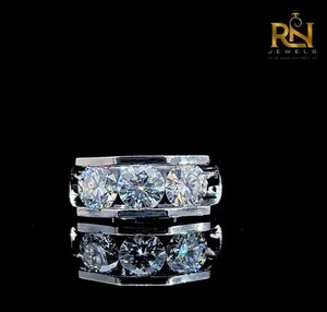 <b>Mens</b> Channel <b>Set</b> Lab Grown Diamond <b>Ring</b> Solid Gold Three Stone Band Luxury Wedding <b>Ring</b> Fine Jewelry OEM Wholesale - Product Image 4
