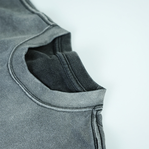 T-shirt délavé tendance pour homme 100 % coton col rond respirant coupe ample décontractée teint uni tricoté à l'avant - Product Image 4