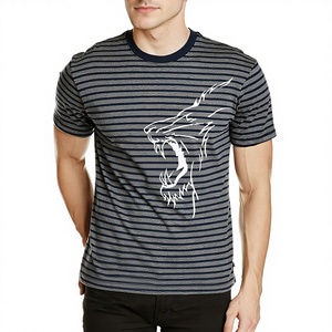 T-shirts à rayures décontractées en coton peigné imprimé à manches courtes style formel nouvelle collection en gros disponible sur Alibaba Tirupur - Product Image 1