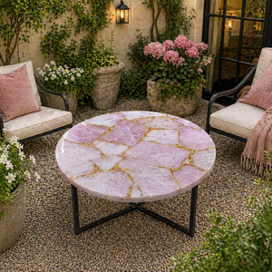 Pink Rose Quartz Coffee <b>Table</b> <b>Top</b> Modern Living Room Furniture Round Luxury Stone <b>Top</b> for Home <b>Decor</b> - Product Image 2