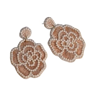 Women's Vintage White Flower Beaded Earrings Patriotic Orange & Blue for Weddings or <b>Memorial</b> Days - Product Image 1