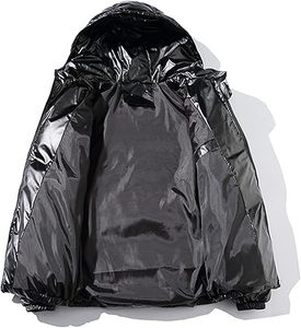 Doudoune à capuche unisexe coupe-vent décontractée pour l'hiver, noire, 100% laine, fermeture éclair, coupe régulière, épaisse, col montant - Product Image 3