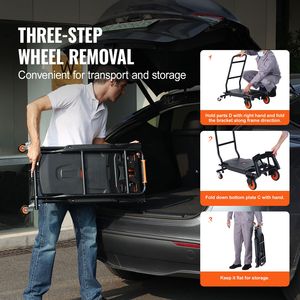 Carretilla de Mano Plegable 2 en 1 de Aluminio, Capacidad de Carga de 300 Libras, Carro de Transporte Industrial Resistente para Mudanzas - Product Image 6