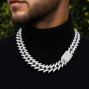 Collier chaîne cubaine en argent 925 plaqué rhodium pour homme avec pendentif cadenas diamanté, bijou hip-hop tendance pour le quotidien - Product Image 1