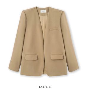 B459 <b>Women</b> Woven Anti-Wrinkle Blazer <b>Jacket</b> Solid Color Long Sleeve Regular Length Pocket Outerwear for Office and Casual Wear - Product Image 4