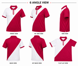 Top Selling Men's <b>Red</b> White Color Block <b>Polo</b> <b>Shirt</b> Short Sleeve Knitted Sporty Quick Dry 100% Polyester Button Closure Golf Top - Product Image 3