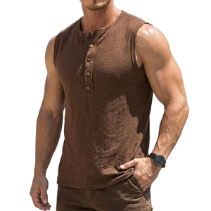 Wholesale Custom Men's Casual Sleeveless Button <b>Down</b> Henley Stylish Street Wear Tank Top Muscle Fit Summer Fashion Tank Tops - Product Image 1