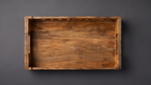 Tabla de servir rectangular artesanal de madera de mango, bandeja decorativa con patrón de celosía abierta y ranuras para colgar. - Product Image 3
