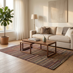 Tapis noué à la main multicolore en mosaïque Ember, tapis moderne abstrait à rayures pour salon, chambre et intérieurs d'hôtel - Product Image 4