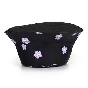 Unisex Bucket <b>Hat</b> Black With <b>Purple</b> Floral Print Casual Spring Summer Style - Product Image 2