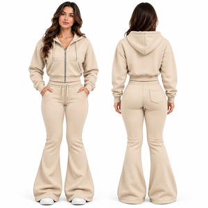 Premium Quality Women's 2-Piece Tracksuit Fleece Hoodie & Wide Leg Sweatpants <b>Set</b> Casual Zip-Up Tracksuit <b>Set</b> - Product Image 1