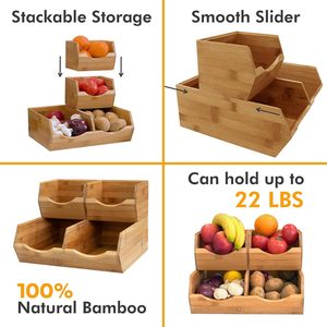 High Quality Elegant Set of 3 Pieces Bamboo Pantry Storage <b>Bins</b> Organizer Rack for Multipurpose Kitchen Counter Organizer - Product Image 2