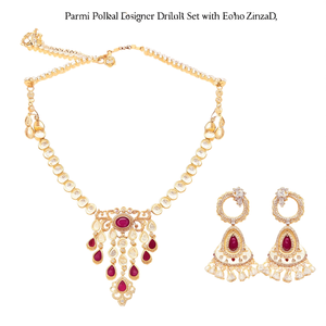 Parmi Polki Designer Bridal Necklace Set with Zircon Earrings - Product Image 3