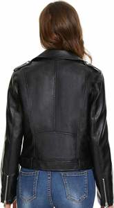 Blouson en cuir grande taille pour femme - Coupe ajustée printemps-automne avec col montant et fermeture éclair, respirant, style motard - Product Image 4