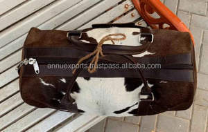 Sac à bagages à poils en cuir de vachette véritable Sac polochon de voyage Weekender en cuir véritable - Product Image 3