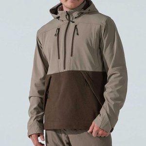 Chaqueta de Forro Polar Beige con Capucha para Hombre, Estilo Casual con Media Cremallera, para Otoño, Cortavientos, Ajuste Regular, Exterior de Poliéster con Bloques de Color - Product Image 5