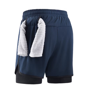 Best Selling Men Double <b>Layers</b> Short Nylon Polyester Breathable Quick Dry <b>Mid</b> Waist Knee Length Casual Gym Shorts - Product Image 2