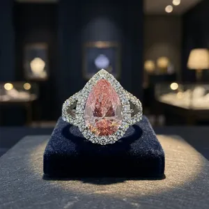 Luxury Classic Pear Shape Pink Diamond Halo Wedding Ring 18K Gold Brilliant Cut Diamond Accents Premium <b>Fine</b> <b>Jewelry</b> Design - Product Image 5