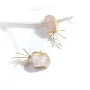 Boucles d'oreilles clous en quartz rose pour femme, plaquées or, pour mariage, fiançailles, fête, cadeau - Product Image 2