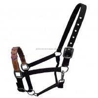 Dos de cheval en nylon noir avec cuir de vache argentin nez d'accent tressé réglable triple pli sangle en nylon licou de cheval en nylon