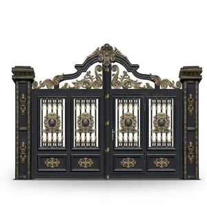 Luxury Ornamental Iron Main Gate With Antique Gold Detailing Elegant Double Door Residential Entrance Security Gate - Product Image 1