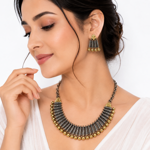 Conjunto de Collar y Pendientes de Cobre Chapado en Oro con Plata Oxidada y Moissanita, Estilo Boho Indio, para Amantes, Regalo de Aniversario para Mujer - Product Image 2