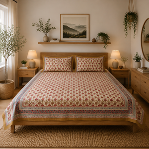 Jaipur Hand Block Printed Floral <b>King</b> <b>Size</b> Flat Bed <b>Sheet</b> 100% Cotton Classic Style Soft Skin Friendly Durable Eco-Friendly - Product Image 5