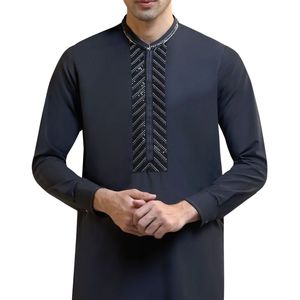 Navy Blue Embroidered Shalwar Kameez Elite Cotton Decorative Placket Fine Stitch Premium <b>Pakistani</b> Shalwar Kameez - Product Image 3
