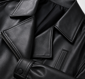 Blouson bomber en cuir PU pour femme avec col rabattable, fermeture éclair, style court, vêtement d'automne, couleur unie, coupe-vent - Product Image 6