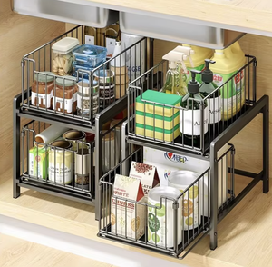 Étagère de rangement pliable multifonctionnelle à double niveau pour épices, sous l'évier, pour cuisine, OEM/ODM Vietnam - Product Image 4