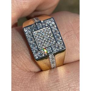<b>Mens</b> Iced Out Square Pinky <b>Ring</b> 14k Gold Over Sterling <b>Silver</b> Moissanite <b>Ring</b> Hip Hop <b>Ring</b> <b>Men</b> Bling Statement Luxury Jewelry - Product Image 1