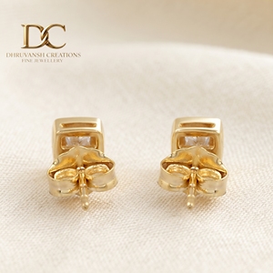 New Minimal 9K Solid Yellow Gold IGI Certified Lab Grown <b>Diamond</b> Stud <b>Earring</b> <b>Square</b> Brilliant Cut Women Jewelry Wedding Party - Product Image 2