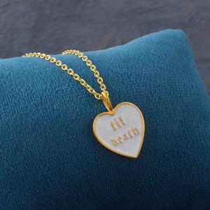จี้รูปหัวใจเคลือบสีขาวพร้อมคำสลัก 'Til Death' โซ่เงินแท้ลายไม้ไผ่ จี้หรูหราสำหรับงานแต่งงาน งานเลี้ยงฉลองครบรอบ - Product Image 4