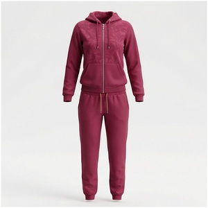 Ensemble de survêtement à capuche pour femme, couleur unie, manches longues, fermeture éclair sur le devant, pantalon de jogging décontracté, vêtements d'automne, matière respirante en coton et élasthanne - Product Image 1