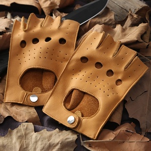 Guantes de cuero de vaca para hombres y mujeres para entrenamiento de combate táctico Guantes de conducción sin dedos para escenas de fiesta diarias al aire libre - Product Image 3