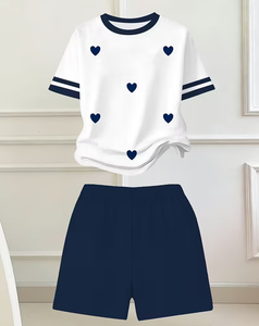 Solid Navy Blue Floral Pattern Girls Shorts Casual Comfortable Fit Medium Stretch Breathable Summer Wear Customized Color Front - Product Image 2