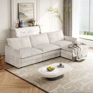 Divano a 3 Posti in Tessuto Corduroy, Comodo Divano Cloud Oversize a L Profondo con Poggiapiedi Mobile per un Comfort Elevato nel Soggiorno - Product Image 5