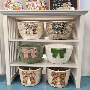 Juego de Cestas de Almacenamiento para Cuarto de Bebé con Lazo Decorativo, Organizador Ecológico de Paja de Papel para Habitación Infantil, Contenedor de Juguetes y Pañales Tejido a Mano - Product Image 5