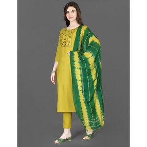 FORMAL WEAR COTTON EMBROIDERY WORK TOP BOTTOM WITH DUPATTA YELLOW - Product Image 1