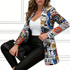 Hot sale on Temu Womens Graffiti Graphic Blazer Casual Open Front <b>Long</b> Sleeve Lapel Jacket Lightweight <b>Cardigan</b> for Spring Fall - Product Image 1