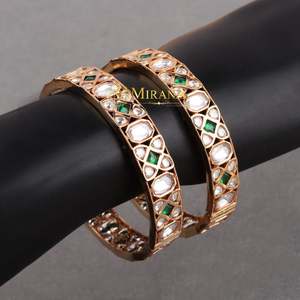 Trisha Green Polki Gold Plated Copper Wedding Bangles - Product Image 2