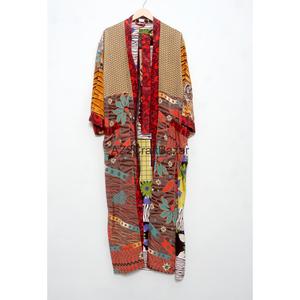 Bata de Novia 100% Seda Lujosa y Suave para Mujer, Ropa de Dormir Larga, Kimono Vintage Indio Reciclado de Sari con Logo Trasero, Verano - Product Image 1