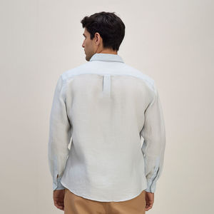 Chemise décontractée pour homme à manches longues en lin et coton satiné tricoté respirant, teint uni, anti-plis, col rabattu, 160g - Product Image 2