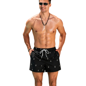 Short de bain décontracté pour homme à imprimé ancre, séchage rapide, respirant, taille élastique avec cordon de serrage, pour la plage, les sports nautiques estivaux et le quotidien, avec poche latérale - Product Image 1