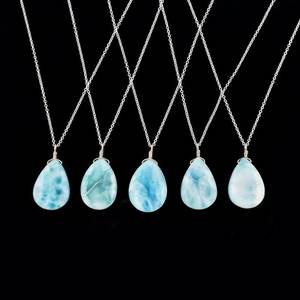 Collar con Colgante de Pera de Larimar Azul en Plata de Ley 925, Joyería Hecha a Mano con Piedra Preciosa Natural, Regalo de Aniversario o Compromiso - Product Image 6