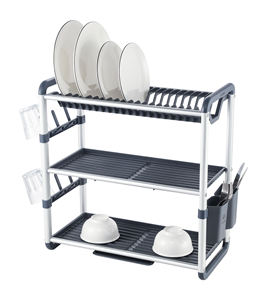 ชั้นวางจานอลูมิเนียม 3 ชั้น LIFE SMILE คุณภาพสูง พร้อมที่วางแก้วและช้อนส้อม - Product Image 1