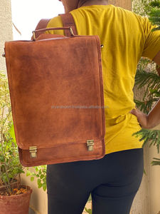 Real Goat Leather Backpack Two in One Messenger <b>Bag</b> <b>Laptop</b> <b>Bag</b> Big Size Vintage Brown Backpack - Product Image 2