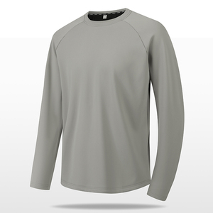 Men's Gray Long Sleeve <b>Raglan</b> <b>T</b>-<b>Shirt</b> 100% Polyester Quick Dry Regular Fit O-Neck Casual Wear - Product Image 1